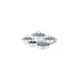 Set de 5 oale din inox, cu capac, premium, compatibil cu toate tipurile de aragaz, gri, Klausberg