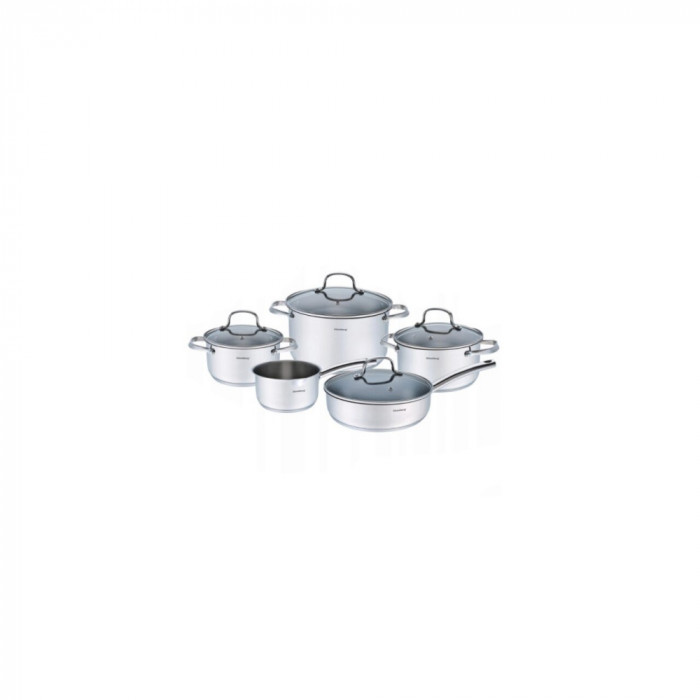 Set de 5 oale din inox, cu capac, premium, compatibil cu toate tipurile de aragaz, gri, Klausberg