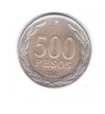 Moneda Chile 500 pesos 2001, stare buna, curata