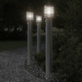 VidaXL Lămpi exterioare de podea senzor 3 buc argintiu 110cm oțel inox