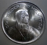 F.585 ELVETIA 5 FRANCS FRANCI 1969 B XF/AUNC ARGINT