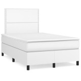 vidaXL Pat box spring cu saltea, alb, 120x190 cm, piele ecologică