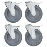 Gossi roti pivotante cu gaura surub, frane duble, 4 buc., 125 mm