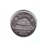 Moneda Canada 5 cents/centi 2011, stare foarte buna, cu luciu