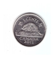 Moneda Canada 5 cents/centi 2011, stare foarte buna, cu luciu