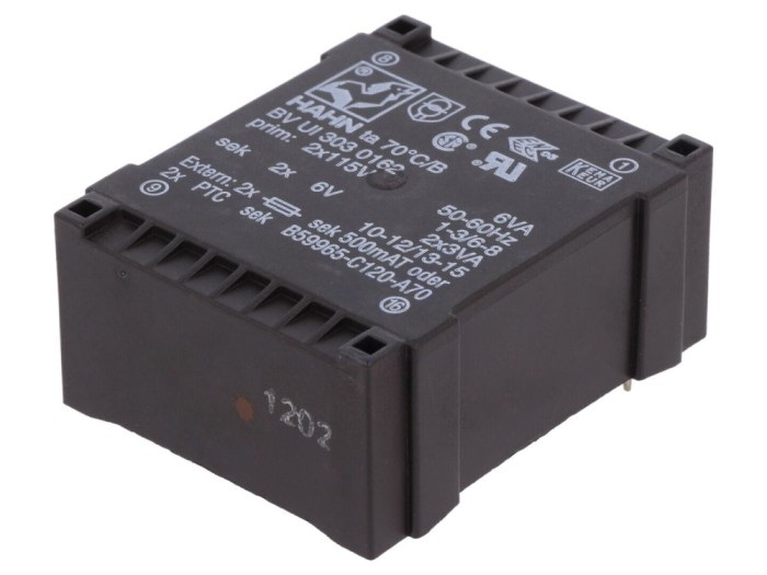 Transformator &Icirc;ncapsulat 6VA 2x6V PCB
