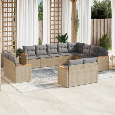 vidaXL Set canapele de grădină, 12 piese, cu perne, bej, poliratan 3226514 foto