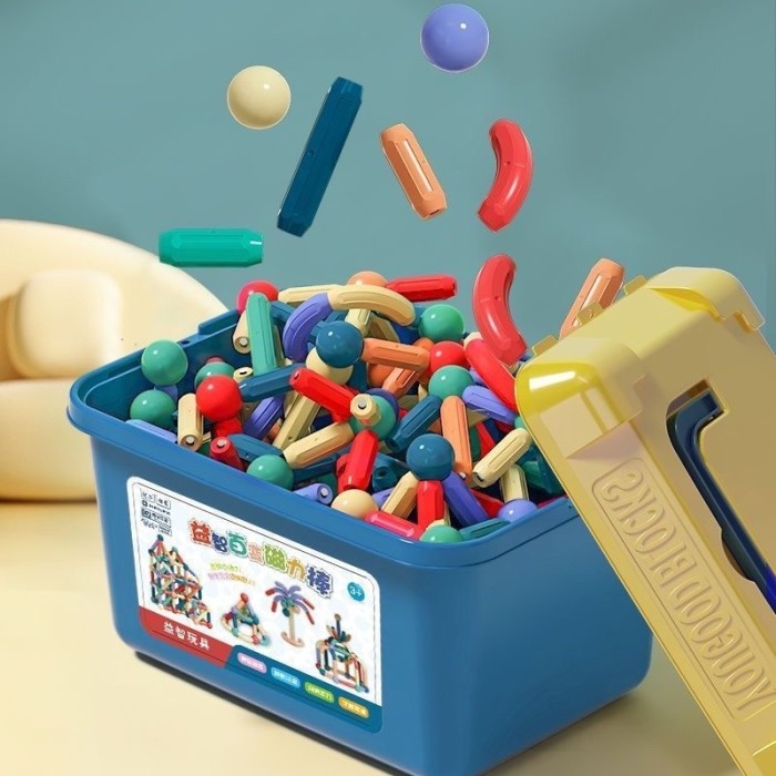 Set magnetic de constructie pentru copii, 136 piese multicolor, cutie
