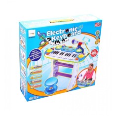 Instrument muzical pianina electronica malplay cu scaun si microfon 45 cm inaltime albastru