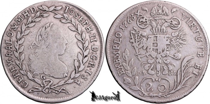 1768 G IB-FL, 20 Krajc&aacute;r - Iosif al II-lea (ca co-conducător) - Regatul Ungariei