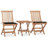 Cumpara ieftin Set mobilier exterior pliabil cu perne, 3 piese, lemn masiv tec