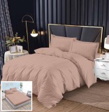 Cumpara ieftin Lenjerie Pat Damasc 4 Piese Cu Elastic 180x200 cm Bej Roz