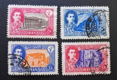 Iran (Persia) 1950&ndash;1951 - Set 4 Timbre Definite Valori Mari Bicolore &bdquo;Portretul Șahului Mohammad Reza Pahlavi și Palate Imperiale / Moschei&rdquo; -CLF1