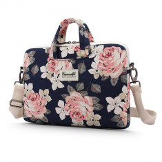 Geanta pentru Laptop Canvaslife Shock Proof 15-16 inch Imprimeu Floral Curea Detasabila - Navy Rose foto