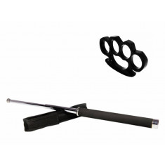 Set baston telescopic 65 cm argintiu + box negru 0.5 cm grosime