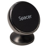 Suport Auto Magnetic Spacer SPCH-MAG-FIX-03, Metalic, Fixare cu Adeziv, 4 SuperMagneti N50, Rotire 360 Grade, Negru
