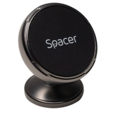Suport Auto Magnetic Spacer SPCH-MAG-FIX-03, Metalic, Fixare cu Adeziv, 4 SuperMagneti N50, Rotire 360 Grade, Negru