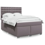 Gossi pat box spring cu saltea, gri, 140x190 cm, piele ecologica