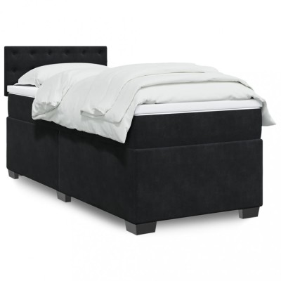 vidaXL Pat box spring cu saltea, negru, 90x200 cm, catifea 3288512 foto