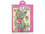 Set creativ, Coloreaza pe numere, A4, 8 creioane, pisica, Moxy