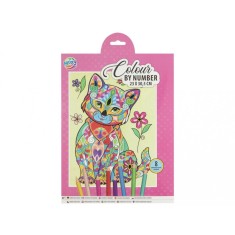 Set creativ, Coloreaza pe numere, A4, 8 creioane, pisica, Moxy