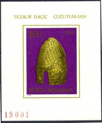 ROMANIA 1978 - ARHEOLOGIE TEZAUR DACIC CUCUTENI, colita NEDANTELATA, MNH, AE2 foto