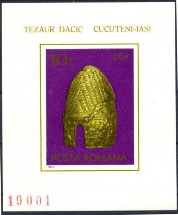 ROMANIA 1978 - ARHEOLOGIE TEZAUR DACIC CUCUTENI, colita NEDANTELATA, MNH, AE2