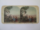 Fotografie stereoscopica policromă pe carton 178 x 86 mm:Fuga &icirc;n Egipt cca.1900, Color, Europa, Portrete