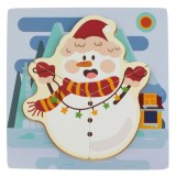 Puzzle Lemn Crăciun, Model Om de Zăpadă, Multicolor, 18x18 cm, 3 Piese, Oem
