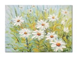 Cumpara ieftin Tablou cu margarete pe camp pictat manual, 70x50cm ulei pe panza in cutit efect 3D, Valentin Pop