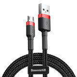 Cablu Baseus Cafule S&acirc;rmă &icirc;mpletită Din Nailon Durabil USB / Micro USB QC3.0 2.4A 1M Negru-roșu (CAMKLF-B91)