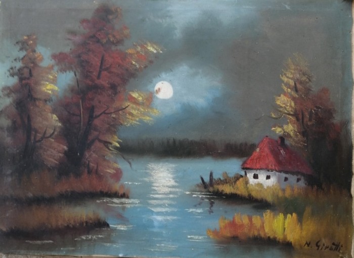 Tablou peisaj de seara semnat N Girotti.