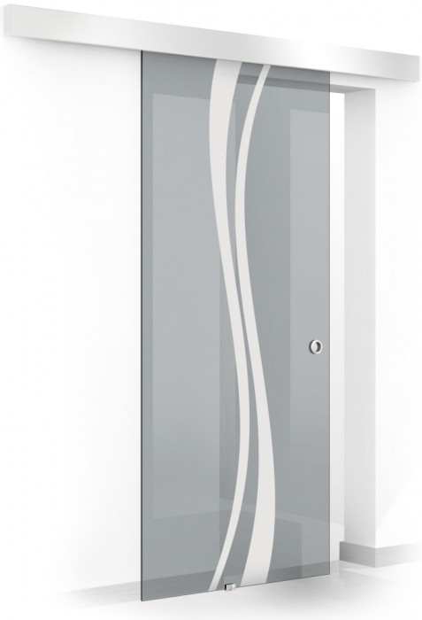 Usa culisanta Boss &reg; model Play alb, 60x215 cm, sticla gri 8 mm, glisanta in ambele directii