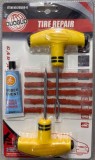Kit reparatie pene anvelope vulcanizare, complet, cu maner T, benzi cauciuc, adeziv si scule incluse