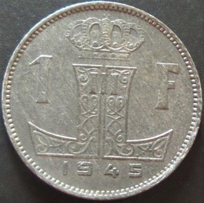 Moneda istorica 1 FRANC - BELGIA, anul 1945 * cod 4696 = excelenta foto