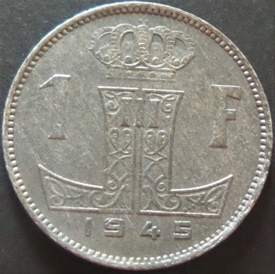 Moneda istorica 1 FRANC - BELGIA, anul 1945 * cod 4696 = excelenta foto