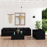 Cumpara ieftin Set mobilier de grădină cu perne, 7 piese, negru, poliratan