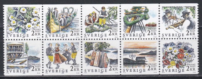 Suedia 1988 - Miezul verii suedeze, Serie in Bloc de 10 timbre, MNH