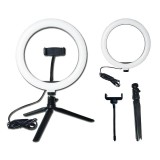 Lampa circulara cu suport pentru Selfie, Diametru 20 cm, Telecomanda, Suport Telefon, Negru, Oem