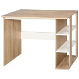 HOMCOM Birou 2 &icirc;n 1 cu raft 3 nivele, spațiu generos de lucru, lemn de mesteacăn, 100x55x74 cm, pentru birou/dormitor | Aosom Romania