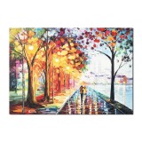 Tablou indragostiti pictat manual, Noi doi sub o umbrela, stilizat, 70x50cm ulei pe panza, Superb