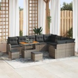 Set de Canapea cu 12 Piese cu Perne Gri Ratan Polimeric Acacia
