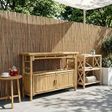 vidaXL Masă de consolă cu raft cu ușă natural 110 x 35 x 75 cm Bambus 42028060