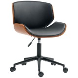 HOMCOM Scaun Birou Rotativ Piele PU Lemn Curbat Negru Nuc Reglabil Stil Elegant