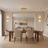 Candelabru Cristal LAGOM LED cu Telecomanda, Suspendat, 12 Surse, 36W, Diametru 40cm, Lumina Calda / Neutra / Rece, Inaltime Reglabila, Auriu, Metal s