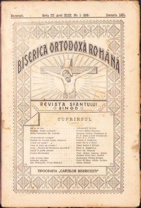 HST Biserica Ortodoxă Rom&acirc;nă, 1/1931, revista Sf&acirc;ntului Sinod