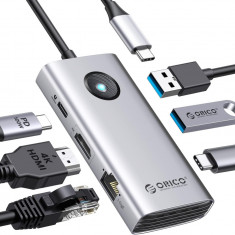 StaÅ£ie de andocare USB C 6-Ã®n-1 ORICO cu Ethernet 1000Mbps, USB C la HDMI 4K, 10