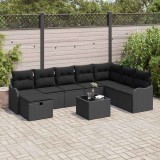 Cumpara ieftin Set de canapele pentru grădină cu pernă 9 pcs Negru Rattan poli