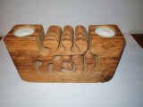 Suport lumanare lemn sculptat manual 1994 Gunnar Kanevad pentru 2 lumanari
