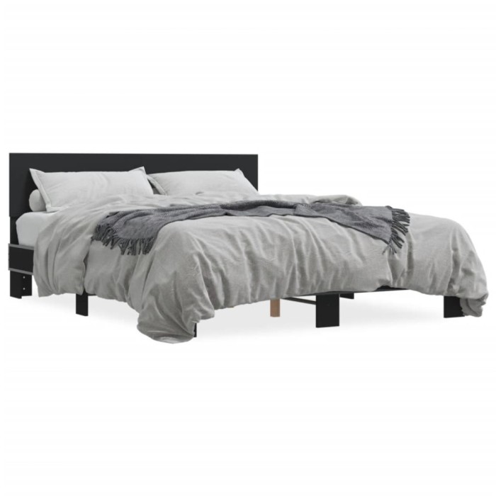 vidaXL Cadru de pat, negru, 150x200 cm, lemn prelucrat și metal 3280187